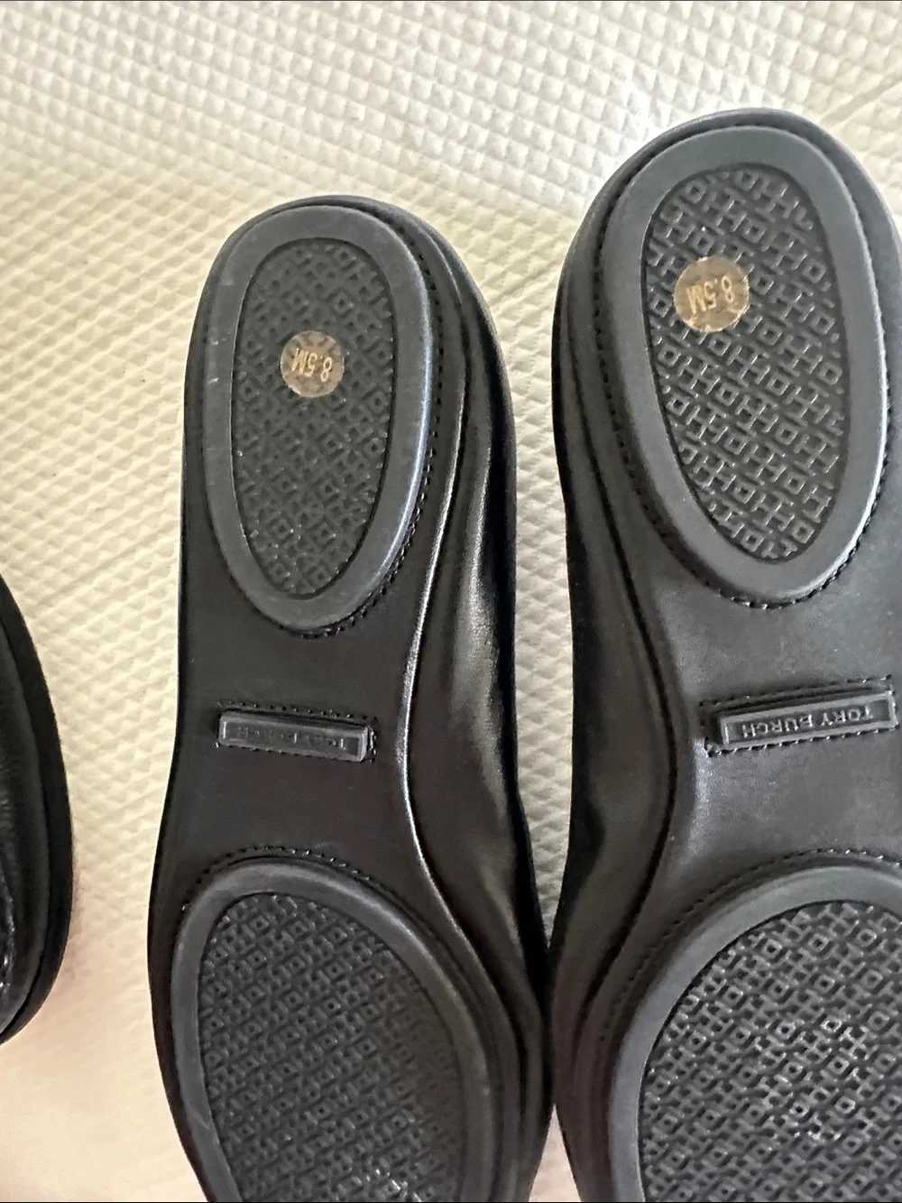 Tory Burch Black Leather Logo Round-Toe Ballet Flats
